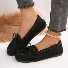 Ladies Shoes Cozy Warm Faux Lined Lace-Up Bow Spring Fall Shoes Loafers Flats Outdoor Walking Travel - màu đen - Xem 6