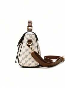 Stylish Classic Retro Presbyopia Contrasting Color Design Handbag, Simple And Versatile Printed Crossbody Bag, Adjustable PU Shoulder Strap Flip Closure Small Bag, Suitable For Workplace Commuting, Daily Casual Strolling, Vacation Travel, Mom Bag, Valentine's Day Gift, And Other Scenarios. - Brown - View 5