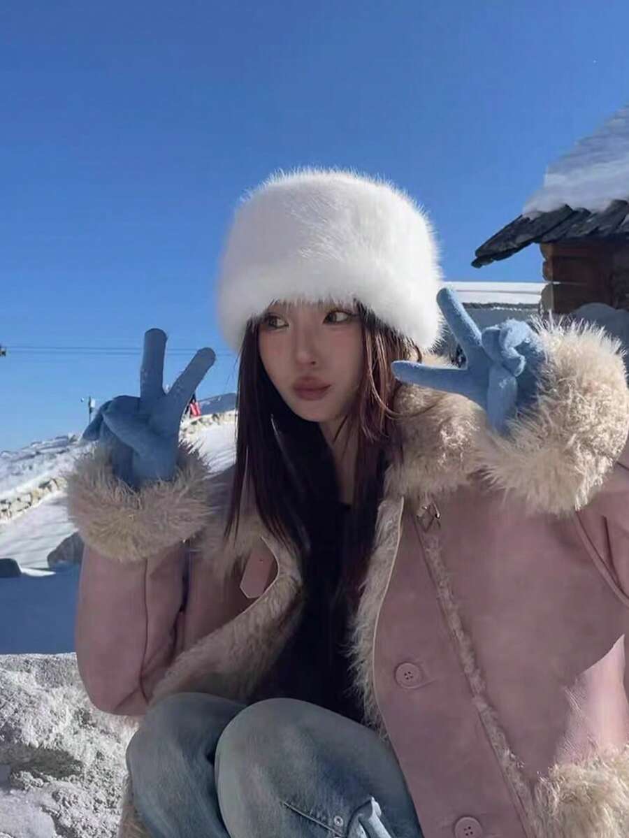 时尚蓬松仿毛皮飞行员帽，带护耳，柔软保暖的巴拿马帽，女士冬季款 - 彩色 - 查看 1