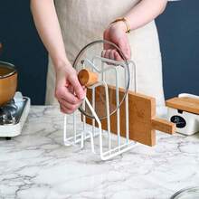 SUNFCON Cutting Board Rack Chopping Board Organizer Pot Pan Lids Holder Thin Bakeware Baking Tray Drying Display Stand Kitchen Countertop Cupboards Cabinet Office Sturdy Metal 4.92x5.7x8.47 In.White - 1PackWhite - View 4