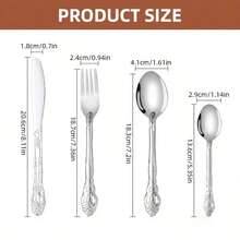 4/16pcs Vintage Embossed Handle Cutlery Set, Elegant High-End Palace Style Knife, Fork, Spoon, Dessert Spoon Combination - Mirror Finish, Dishwasher , Suitable For 1-4 People, Ideal For Home Kitchen, High-End Hotel, Restaurant, Party, Holiday And Wedding