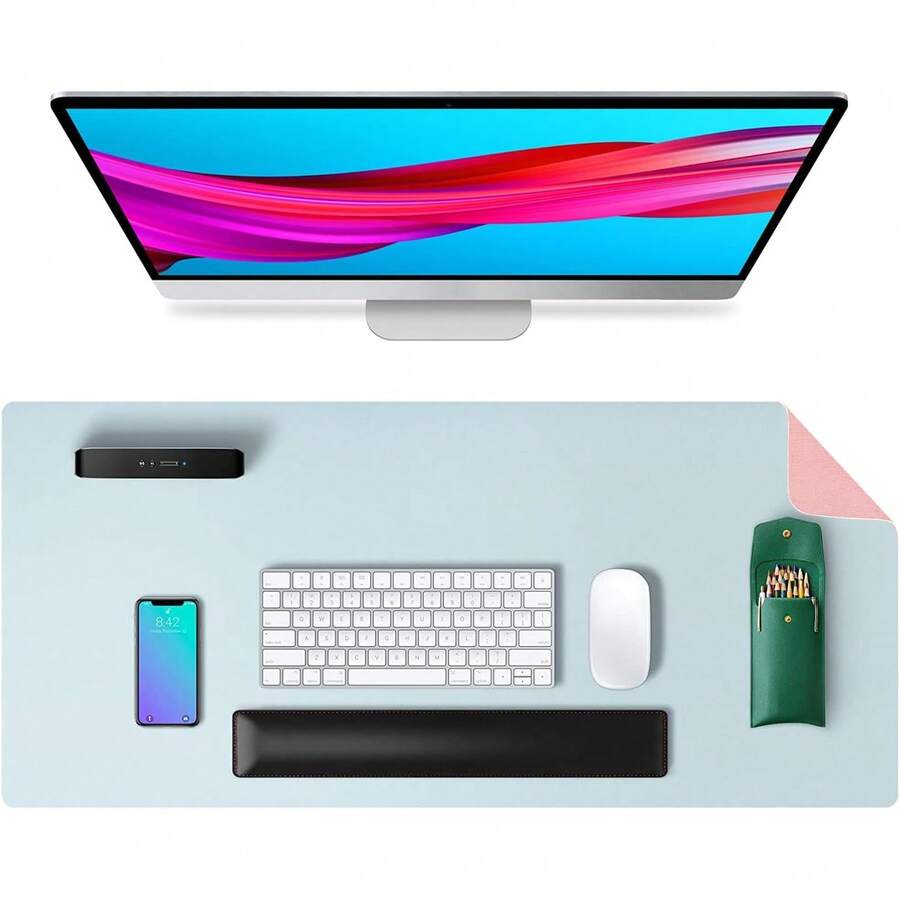 Alfombrilla de Ratón para Juegos, Tapete para Mouse - Alfombrilla para Mouse Impermeable e Antideslizante, Mouse Pad Ampliada de 800 * 400 * 2 mm, Adecuada para Accesorios Gamer (Rosa+Azul) - Rosa+Azul - Ver 1
