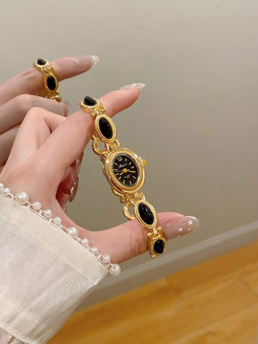 1件女士金/绿腕表，简约新款小表盘设计，优雅时尚，石英机芯，适合日常佩戴/派对场合 - 黑色 - 查看 1