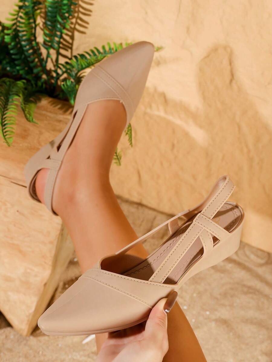 Soft Leather Backless Slingback Pointed Toe Commuter Sandals For Women - Apricot - View 1