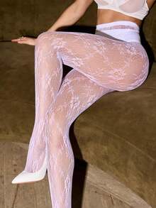 1 Pair Women's Floral Lace Tights/Stockings, Fishnet Stockings, High Waist Slimming Tight Fit, Plus Size, Suitable For Various Occasions For Dress, For Christmas Gift - Hoa hồng trắng - Xem 6