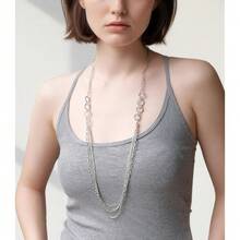 Noessla Layered Long Necklaces For Women Crystal Beaded Statement Necklace Sweater Silver Chain With Gifts Box Jewelry{Inchcolor_nameinch:Inch34-Silverinch} - 34-銀 - 查看 4