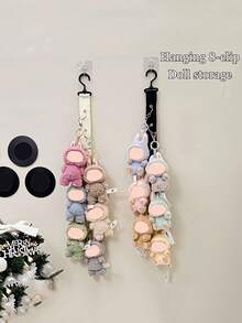 Plush Doll Hanging Rack With Metal Clips, Doll Wall Mounted Storage Belt, Doll Display Rack, Forlabubu Brand Stainless Steel Cap Rack, With 8 Clips - Can Hold 16 Baseball Caps, Wall Mounted, With Adhesive Hook, Black/Beige - Multicolor - View 6