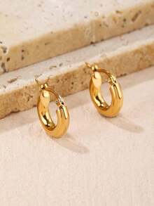 1 par de pendientes pequeños y redondos de acero inoxidable - oro - Ver 2