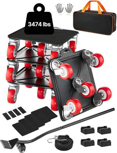 Furniture Dolly, Maximum Load 3474 Lbs, Heavy Duty Furniture Movers With 5 360 °   Rotation Wheels, Carbon Steel Panel, Furniture Lift Slider Set Appliances, Sofa, Fridge, Washing MachineSpecialForCanada