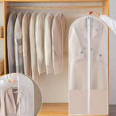 1/5pcs Transparent Clothes Dust Cover, Reusable Collapsible Clothes Storage Cover With Sealing Zipper, Dustproof And Waterproof Clothes Storage Bag For Suit Coat And Overcoat, Clothes Organizer, Closet Wardrobe Organiser