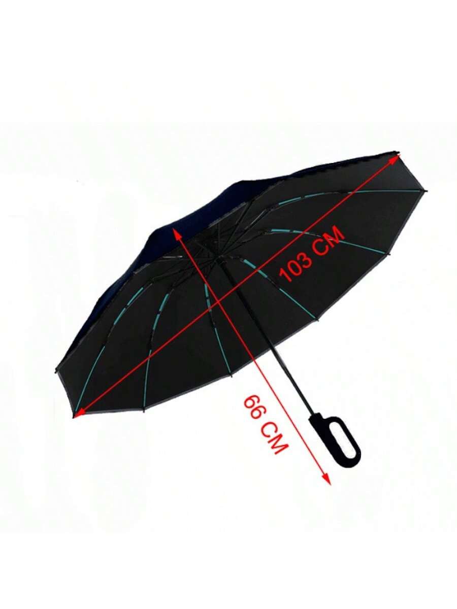 Paraguas automático con armazón entrelazado [doble varilla reforzada] 10 varillas - Negro obsidiana