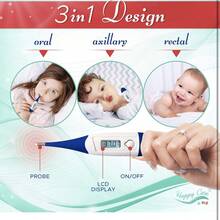 Termómetro flexible para axila y axilas rectales orales, para bebés, niños y adultos, el mejor termómetro digital rápido de 10 segundos para fiebre corporal para bebés, - Azul - Ver 4