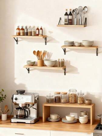 1 pieza Estantería de pared de madera vintage con soportes triangulares, estantería de almacenamiento de cocina ahorradora de espacio, instalación estable, alta capacidad de carga, para decoración colgante en cocina, dormitorio, sala de estar