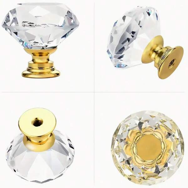 10pcs Crystal Drawer Pulls 30mm - Diamond Glass Knobs Crystal Handles Gold Silver Handles For Dresser Drawers And Kitchen, Bathroom, Vanity