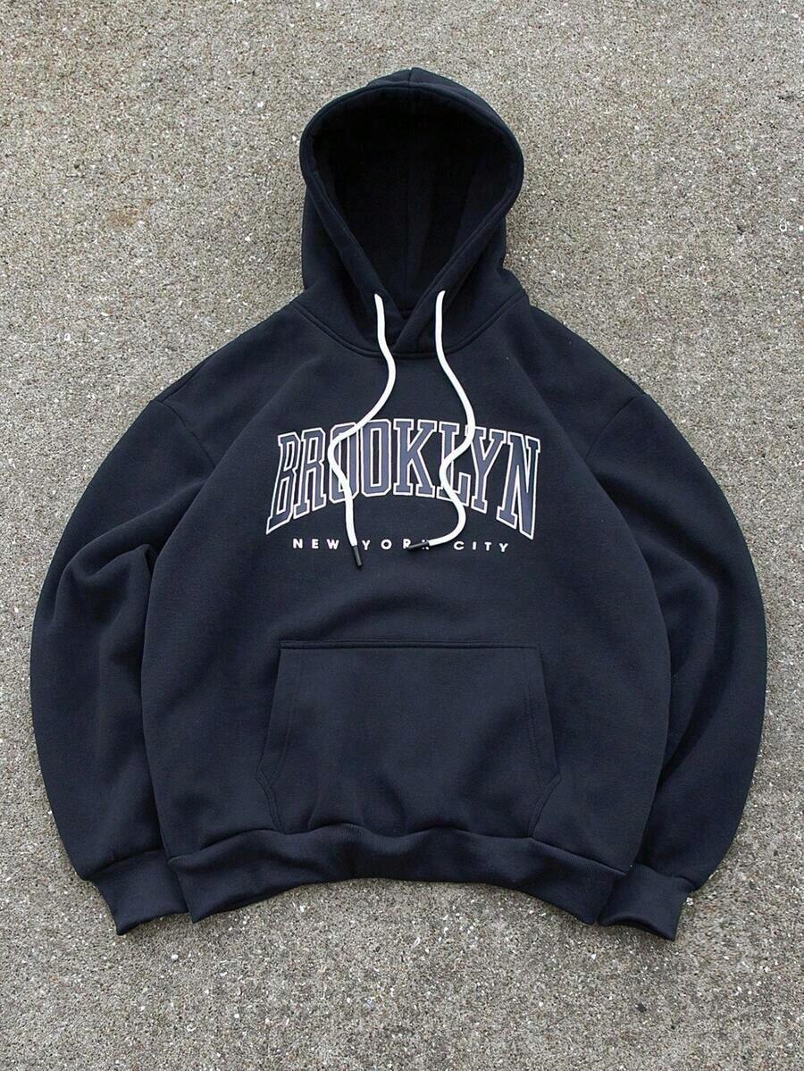 Popular Men's HoodiesManfinity Homme Extra Loose-Fit Men's Hoodie With Letter Print And Adjustable Drawstring  Letter Long Sleeve Hoodie, For Friends, Husband, Boyfriend Gifts, For Fall180g 100% Cotton - Màu xanh hải quân - Xem 1