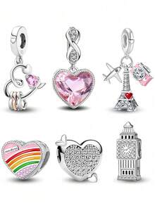 1 Peça Stertling Silver 925 Charme Big Ben Tower Love Bead Adequada para Mulheres Pulseiras Braceletes DIY Joias Fazendo e Combinação de Roupas Diárias Decoração de Jóias para Meninas