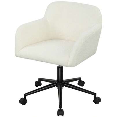 HOMCOM Swivel Office Chair With Wheels, Desk Chair, Fleece Fabric, Foam, Adjustable Height, Home Office, Cream White