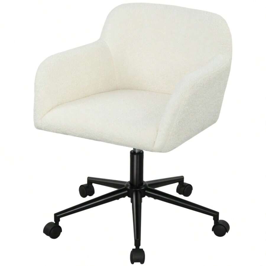 HOMCOM Swivel Office Chair With Wheels, Desk Chair, Fleece Fabric, Foam, Adjustable Height, Home Office, Cream White - 1 - View 1