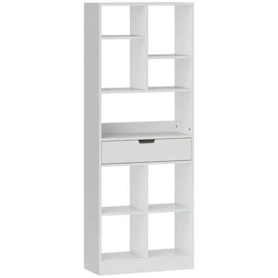 HOMCOM Freestanding Bookshelf With 9 Shelves, 1 Drawer, Anti-Tip Storage Rack, Office Bookshelf For Living Room, Office, 60 X 26 X 158, White
