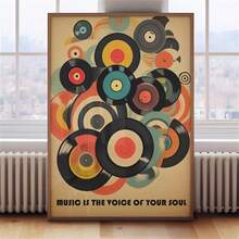 1张“播放那首时髦的音乐”印刷品，黑胶唱片音乐海报，复古音乐海报，复古冲浪印刷品，复古音乐印刷品，黑胶唱片墙饰，海报帆布画墙面艺术房间家居装饰无框 - 彩色 - 查看 10