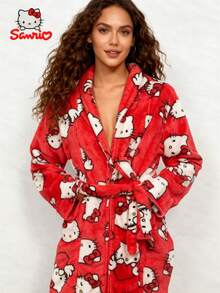 新款法兰绒睡袍，女士保暖中长浴袍，舒适优雅的睡衣，也可作外穿 - 彩色 - 查看 1