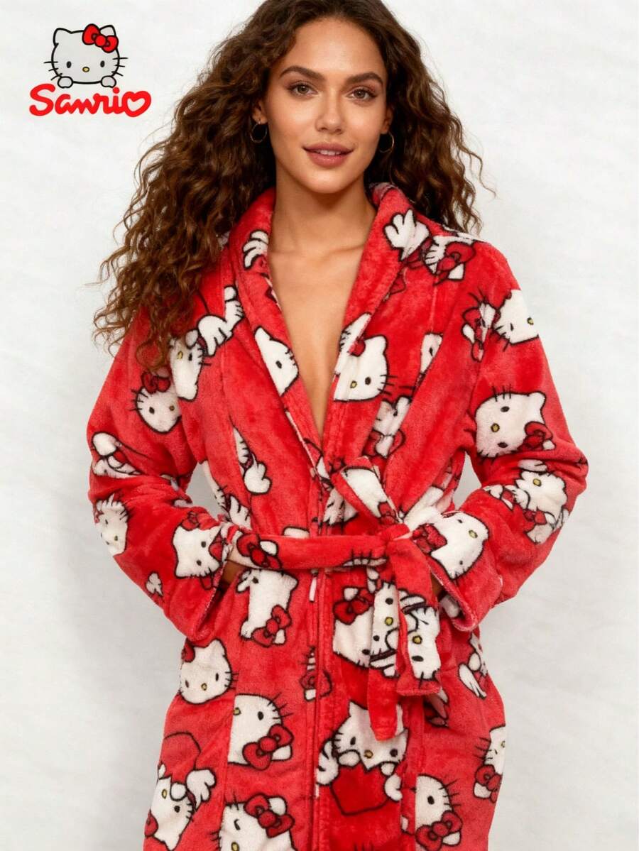 新款法兰绒睡袍，女士保暖中长浴袍，舒适优雅的睡衣，也可作外穿 - 彩色 - 查看 1