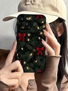 Funda TPU para teléfono con luces y lazos navideños. Compatible con teléfonos ,  17,  16 Pro Max,  15 Pro Max,  13 y  12. Ofrece protección contra golpes y caídas. Un regalo perfecto para familiares y amigos en estas fiestas. - Negro - Ver 1