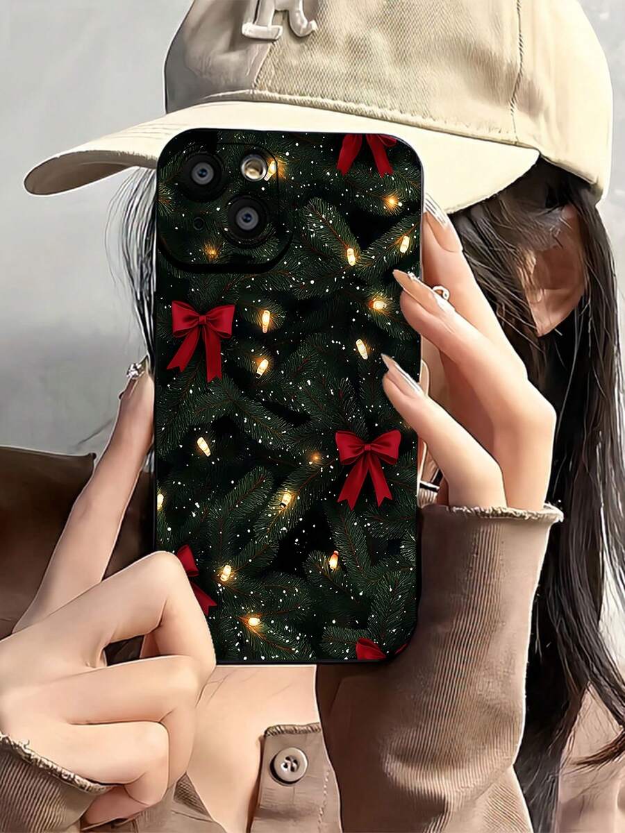 Funda TPU para teléfono con luces y lazos navideños. Compatible con teléfonos , 17, 16 Pro Max, 15 Pro Max, 13 y 12. Ofrece protección contra golpes y caídas. Un regalo perfecto para familiares y amigos en estas fiestas. - Negro - Ver 1