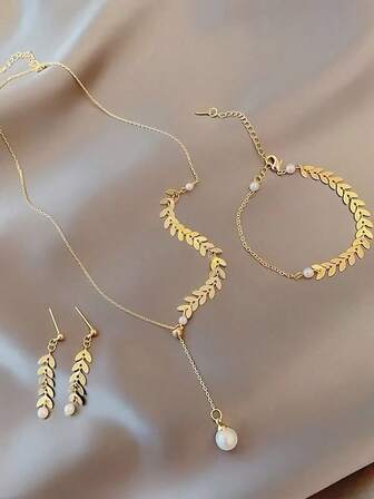 3pcs/Set Fashionable Tassel & Faux Pearl Necklace, Earrings, Bracelet Set, Luxurious High-End Jewelry Set, Suitable For Daily Wear Or As A Gift For Best Friend