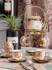 1 Set European Style Ceramic Coffee Cup & Saucer, Electroplated Coffee Set, 1 Cup 1 Saucer