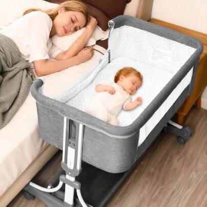 3 en 1 Cuna Plegable Para Bebe,colecho para bebe,8 Regulables en Altura Con 7 Accesorios-Cambiador,Colchones,Mosquiteras,Estera,Cinturón de ,Ruedas Giratorias de 360°,Cesta de Almacenamiento,26911184