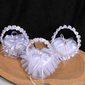 Satin Ring Box Wedding Ring Props Heart Shaped Rose Box With Handle Lace Ring Box