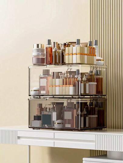 1pc Flip-Top Transparent Storage Box, Multi-Purpose Stationery Organizer, Multifunctional Desktop Transparent Storage Box, Flip-Top, Desktop Cosmetic Dust-Proof Storage Box, Miscellaneous Organizer, Home/Office Desktop Storage, Suitable For Home, School, Office, Office Essential