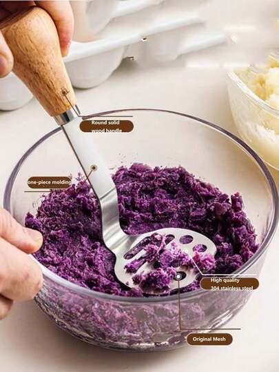 1pc Stainless Steel Potato Masher With Wooden Handle, Fruit Knife, Fruit Fork, Bread Spreader, Butter Knife, Kitchen Tool