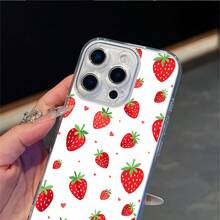 CLEAR  CASE Red Strawberries And Hearts Seamless PatternCompatible With  11 To  17 Models The Cases Lens Protection Function Ensures The Camera Remains Undamaged During Shooting  Guaranteeing Image Quality - Clear - View 3