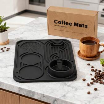 10" X 7.87" Silicone Coffee Bar Mat With Removable Tamping Mat, For Luxe ES601 And ES701 Top Pad, Dedicated Slots For Tamper, Distributor And Handle - Black