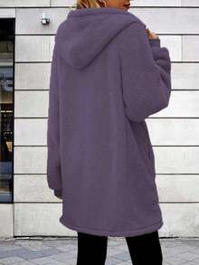 2024 Autumn/Winter New Arrival Popular Solid Color Plush Hooded Zip-Up Jacket, Plus Size Women