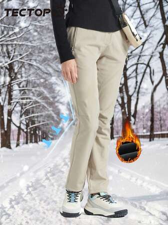 TECTOP Pantalones para deportes al aire libre, senderismo y esquí a prueba de viento, impermeables y con forro térmico para mujer, aptos para otoño e invierno, con forro polar