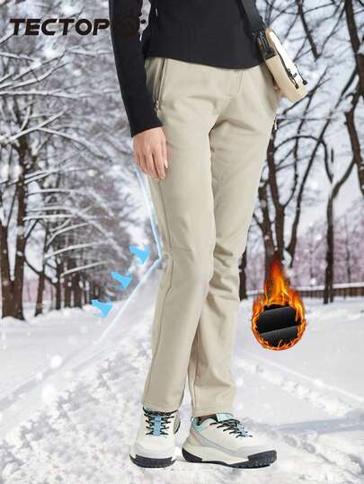 TECTOP 女士保暖防风防水软壳户外运动徒步滑雪裤，适合秋冬季节穿着，抓绒材质。