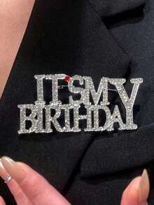 1 Piece Luxury English Letter Birthday And Various Style English Letter Brooch Fashion High-End Suit Lapel Pin Suitable For Women Party/Birthday Gift Accessories Office Accessories Shirt Jacket Jewelry Christmas Halloween - A - View 3