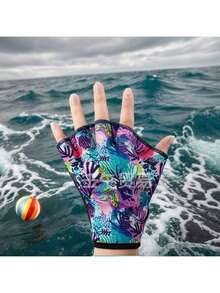 New Printed Fingerless Swimming Gloves Water Sports Training Hand Fins, Men's And Women's Swimming Equipment - Coral - View 3