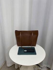 1 szt. Damska torba na ramię z jednolitego koloru PU, warstwa środkowa, duża pojemność, odpowiednia na wyjścia, zakupy, randki, prezenty - Rdzawy brązowy - Zobacz 5