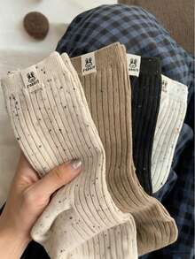 4 Pairs Of Women's Solid Color Mid-Calf Socks, Casual, Breathable, And Stylish Socks, Women's Ankle Socks And Pantyhose, Warm Winter Socks, Bunny Pattern Design, Suitable As Easter Gifts.
