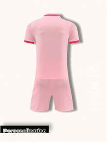 2pcs/Set Customized Women's Soccer Uniform - Personalized With Name, Number And Team Logo (Front/Back) - Pink & Red Ombre Design Short Sleeve Jersey And Shorts Set - Quick Dry Breathable Sportswear - Suitable For Soccer, Volleyball, Basketball And Casual Sports Summer - Pink - View 3
