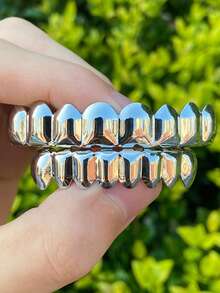 غطاء أسنان كلاسيكي بنمط بانك لامع من RACHELZ، مجموعة كاملة من 8/8 أسنان ذات سطح ناعم، مجوهرات للأزواج هدية حفلة، شبكة أسنان