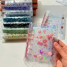 A7 Colorful Transparent Star Loose-Leaf Binder, Transparent Sticker Book, Seal Book Sticker Backing, Stamp Album, Miniature Book, 3D Stickers, Sticker Book, Photo Storage Bag, Book Cover, Trading Card Box, Can Be Used As Photo Album, Budget Planner, Diary, Notebook, Office Supplies - Multicolor - View 7