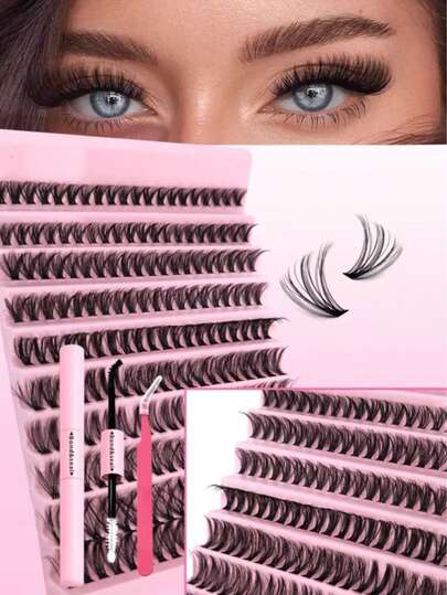 Kit de Extensão de Cílios 200 feixes 40D/50D/60D/80D 8-16mix Com Pinças+ Cola 024-226