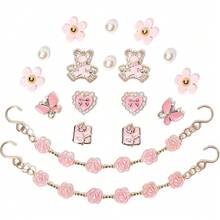 18Pcs Flower Shoe Chain Charms For Women, Bling Shoe Charms For Girls Clog Sandals, Girly Shoe Chains, DIY Shoe Decoration Accessories For Party Favor - 粉色 - 查看 1