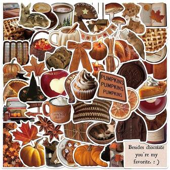 53 piezas Pegatinas estéticas retro de otoño Ins para decoración DIY, Navidad y Año Nuevo, papelería, libros, tazas de agua, maletas, guitarras y cascos