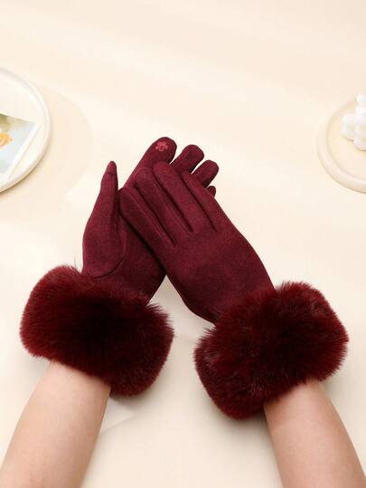 1 Paar Damen Weiße Hochdichte Kunstwoll Warme Handschuhe mit Touchscreen Funktion, geeignet für Winteraktivitäten Outdoor und Radfahren